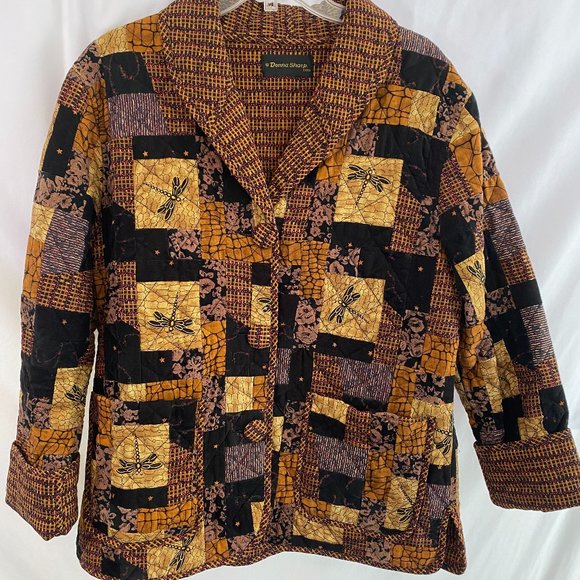 Donna Sharp Vintage Quilted Patchwork Dragonfly Blazer Jacket EUC Women's Size M - Picture 9 of 12